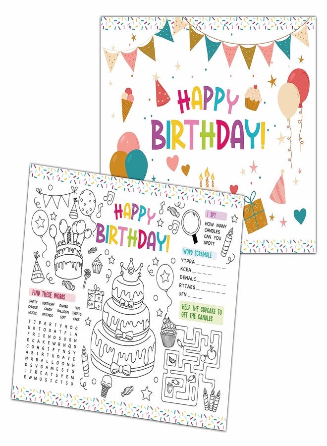 KFNER Birthday Coloring Paper Placemats, Birthday Party Coloring Sheets, Happy Birthday Activities for Kids, Paper Mats for Table Decorations, Home School Classroom Party Supplies -01 - Image 1